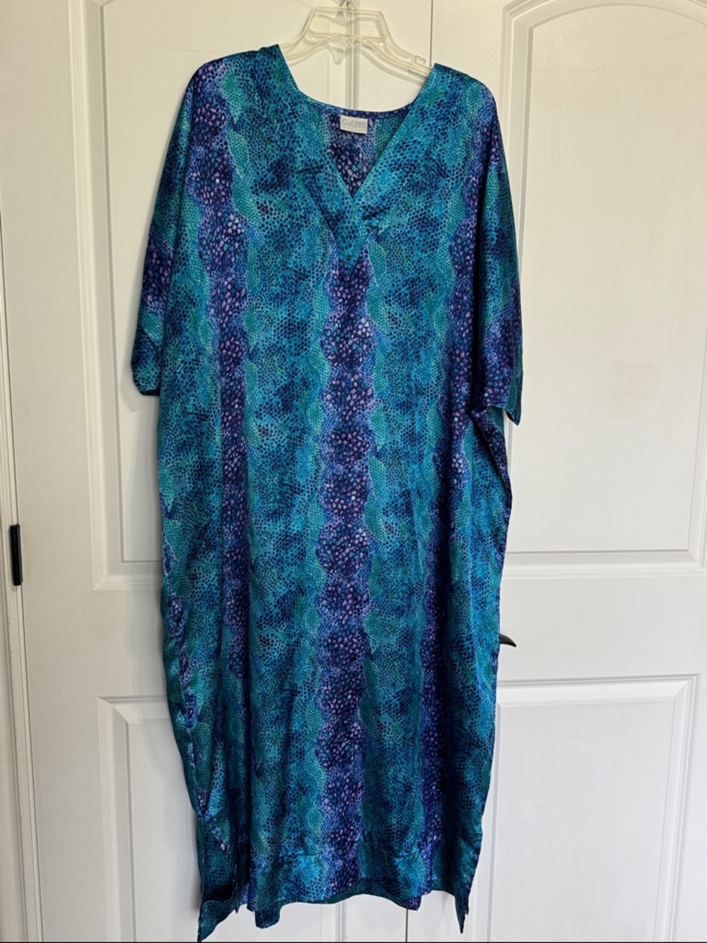 Calypso by Intimates Blue Teal Abstract Print Caftan Mumu One Size
